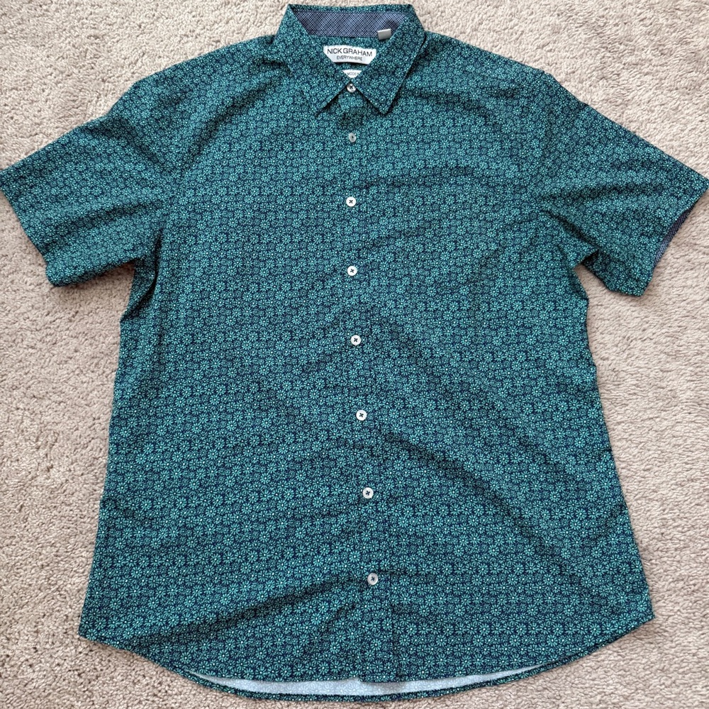 Nick Graham Men's Teal Patterned Casual Shirt